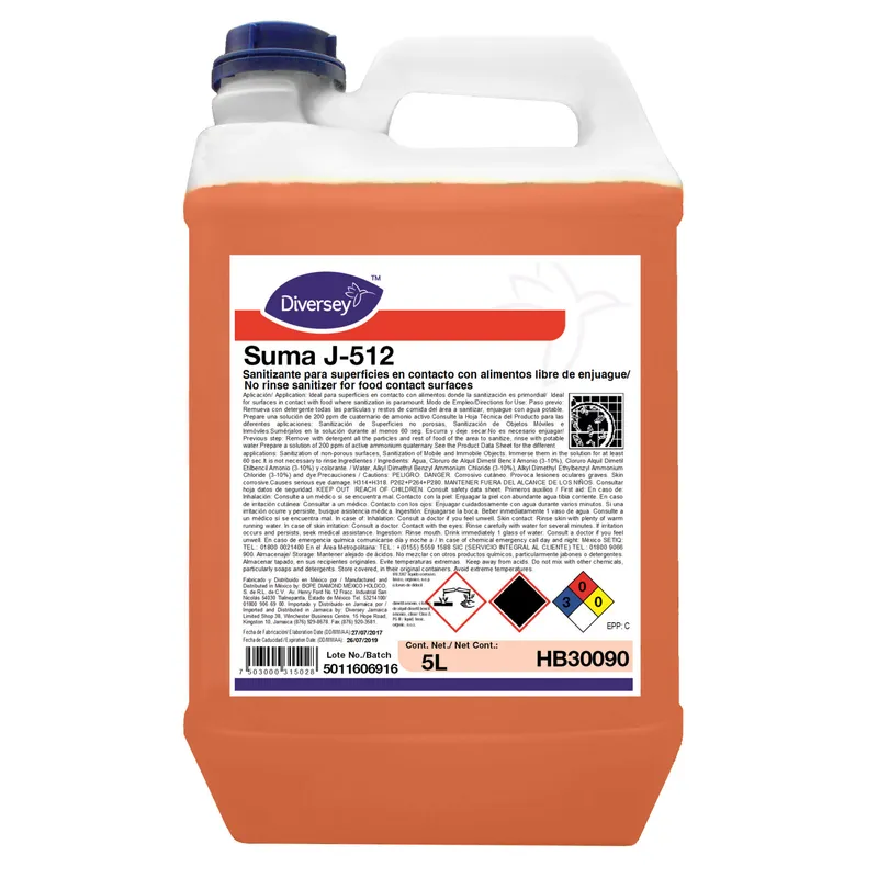 Sanitizante para Superficies con Alimentos Diversey J-512 5L